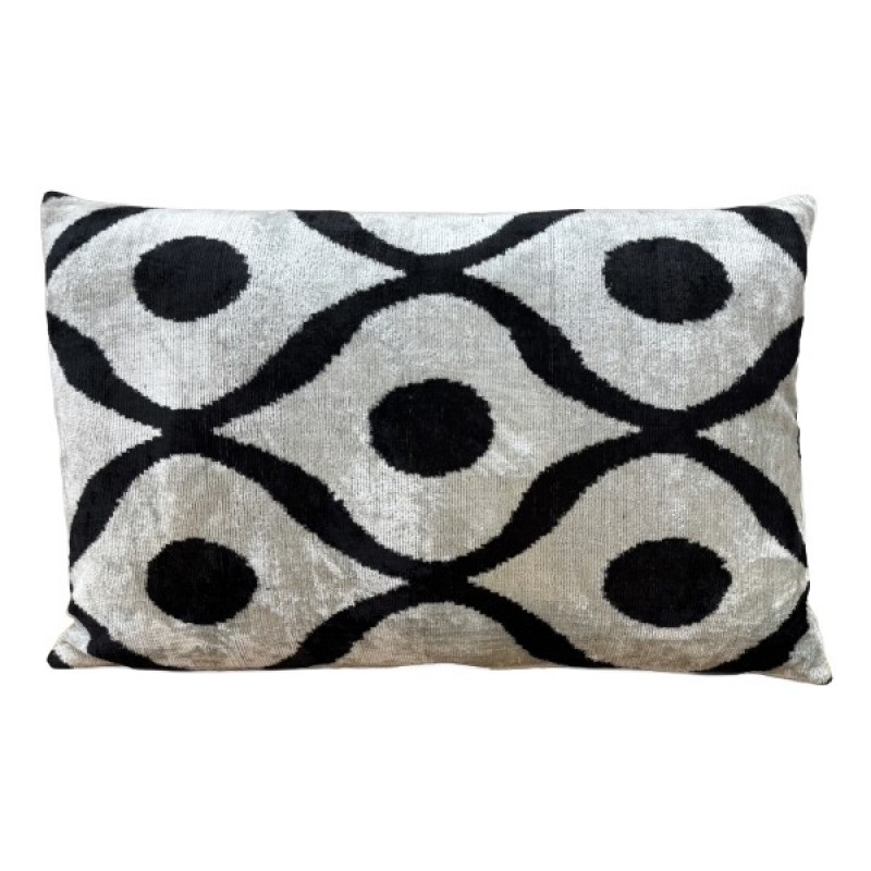 VELVET IKAT PILLOW COVER BLACK SILVER Q11 VELVET IKAT PILLOW COVER BLACK SILVER Q11